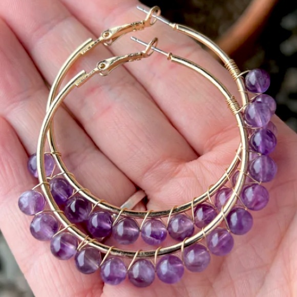 eye candy Jewelry Sale Amethyst Crystal Gold Hoop Earrings Poshmark